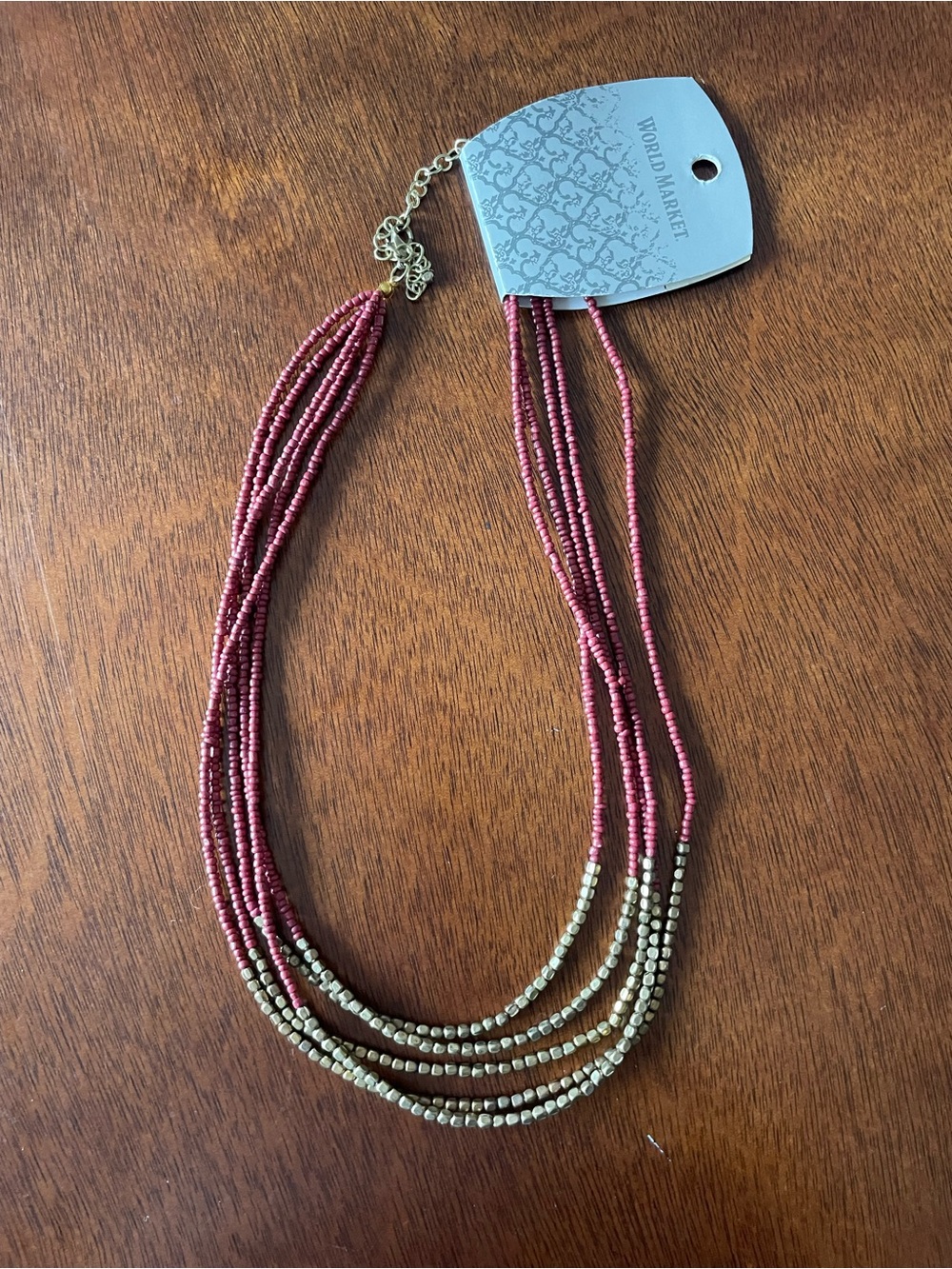 Cost Plus World Market Rose Pink and Gold Layered Seed Bead Necklace NWT